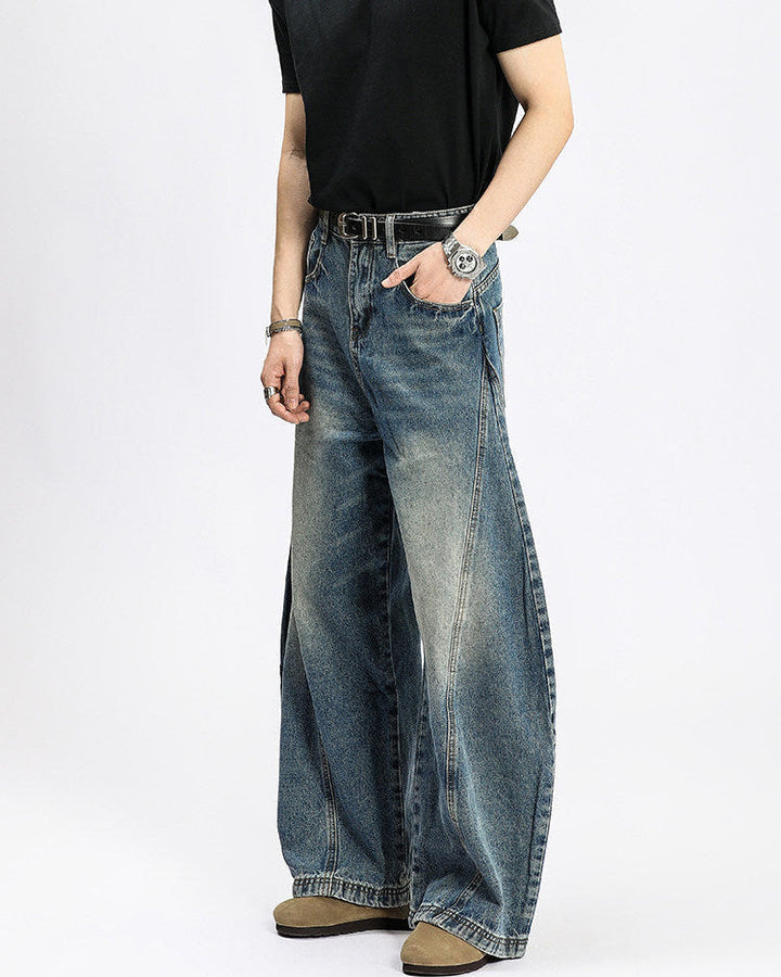 Men's Washed Wide-Leg Denim Jeans