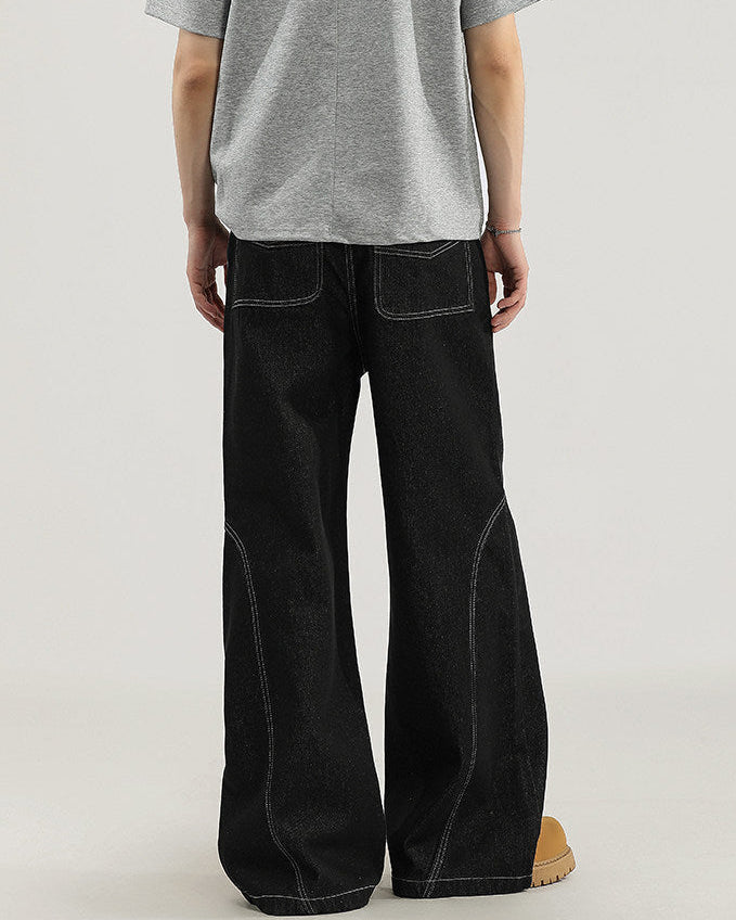Wide-Legged Denim Jeans with Contrast Stitching