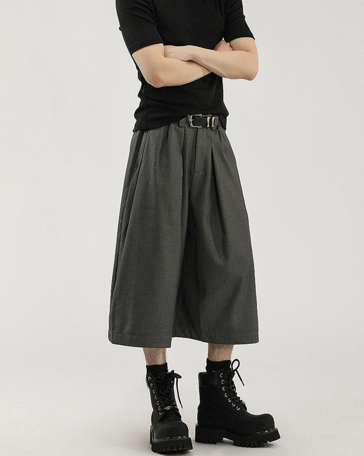 Men's Wide-Leg Pleated Cropped Capri Pants