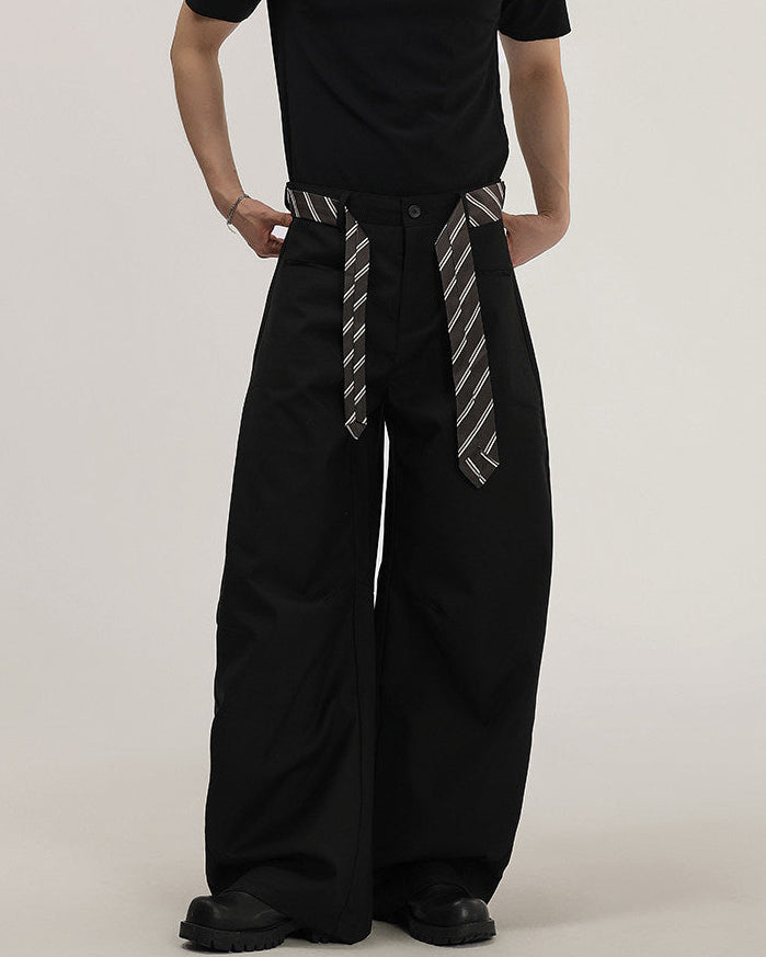 Men's Wide-Leg Trousers With Woven Tie Waist