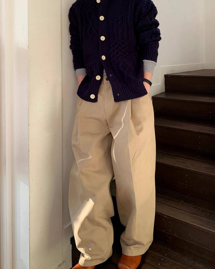 Men's Wide-Leg High-Rise Pleated Trousers