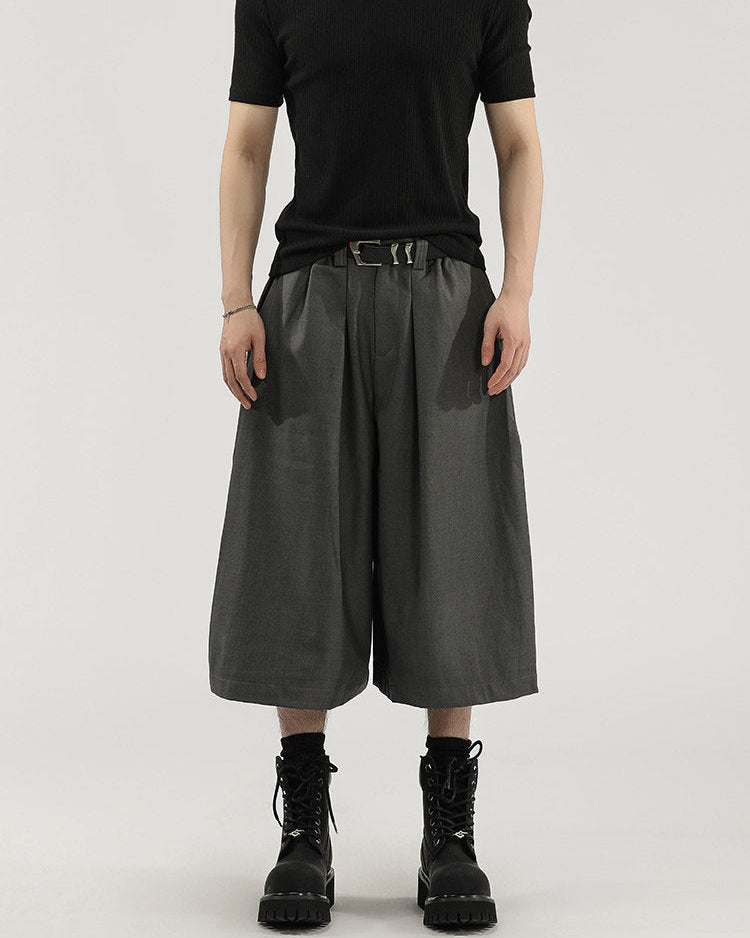 Men's Wide-Leg Pleated Cropped Capri Pants