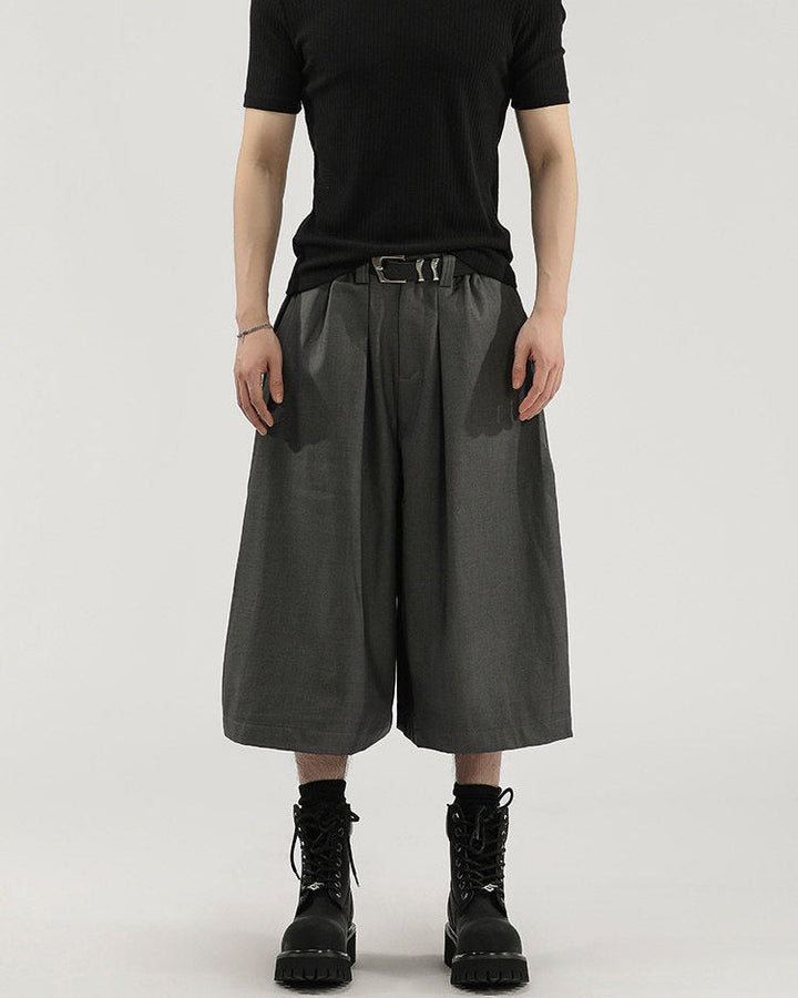 Men's Wide-Leg Pleated Cropped Capri Pants