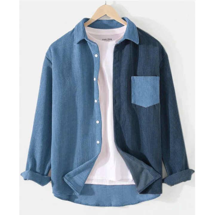 Chemise boutonnée en velours côtelé bicolore