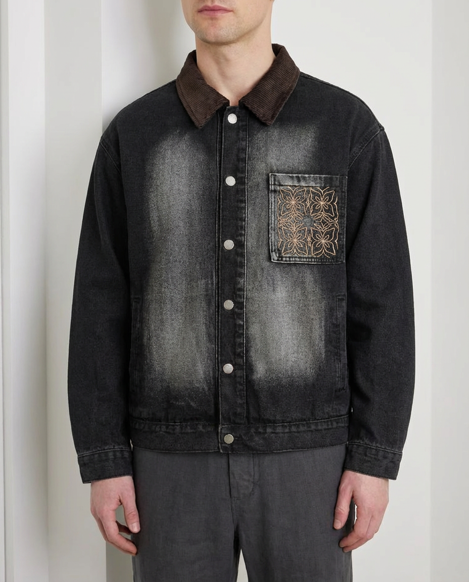 Men's Whitewashed Heritage Denim Cargo Jacket