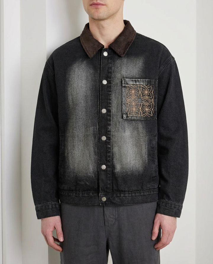 Men's Whitewashed Heritage Denim Cargo Jacket