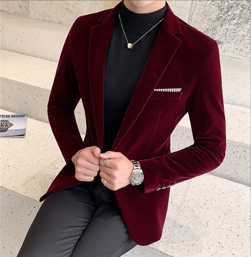 Blazer Cintré en Velours Minuit