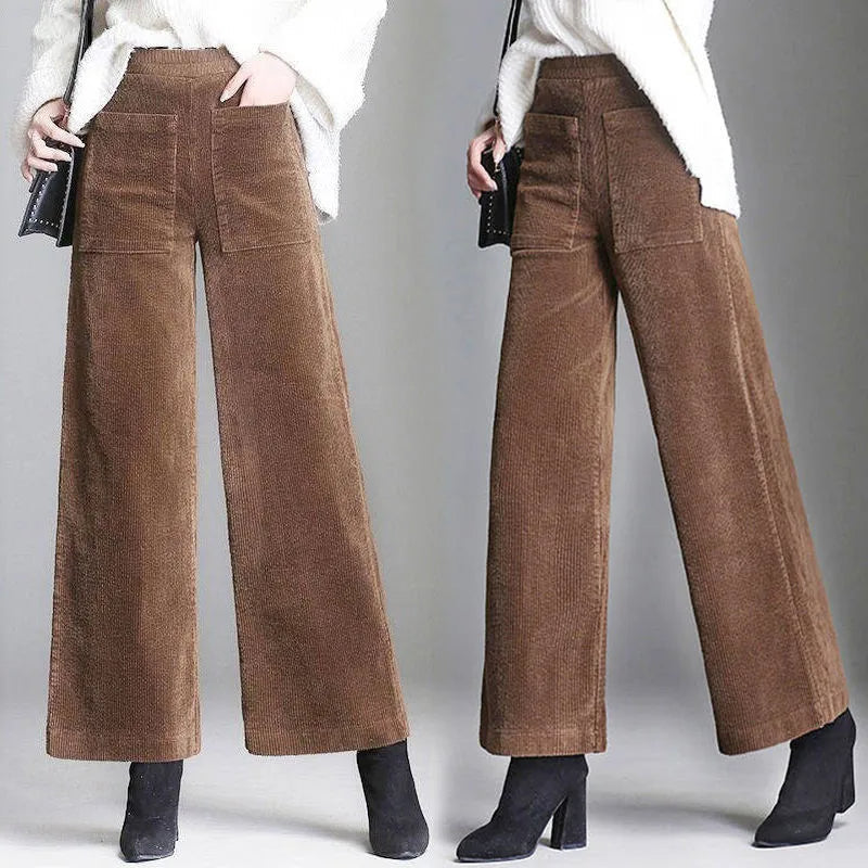 Pantalon taille haute en velours côtelé Couture