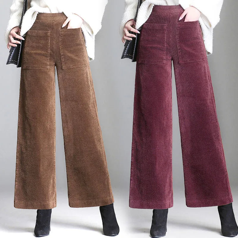 Pantalon taille haute en velours côtelé Couture