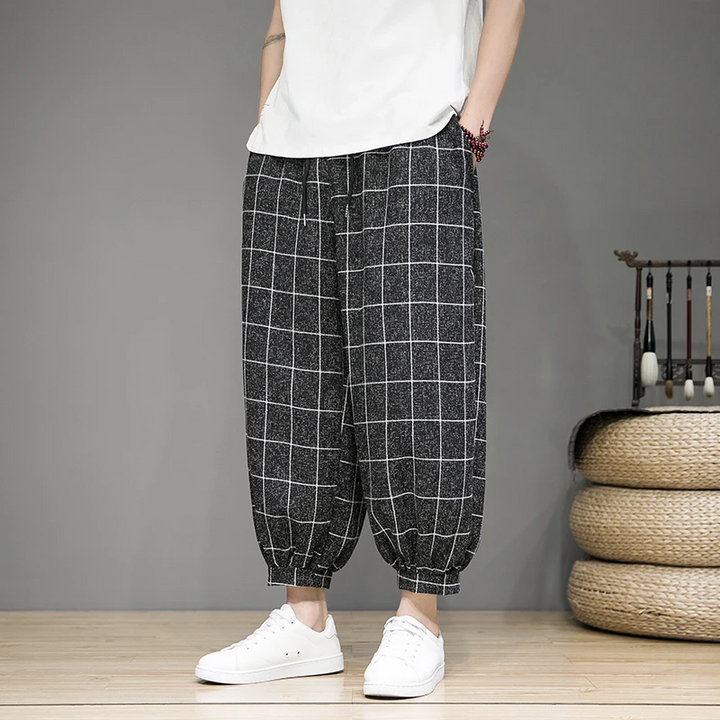 Pantaloni in lino Gridline