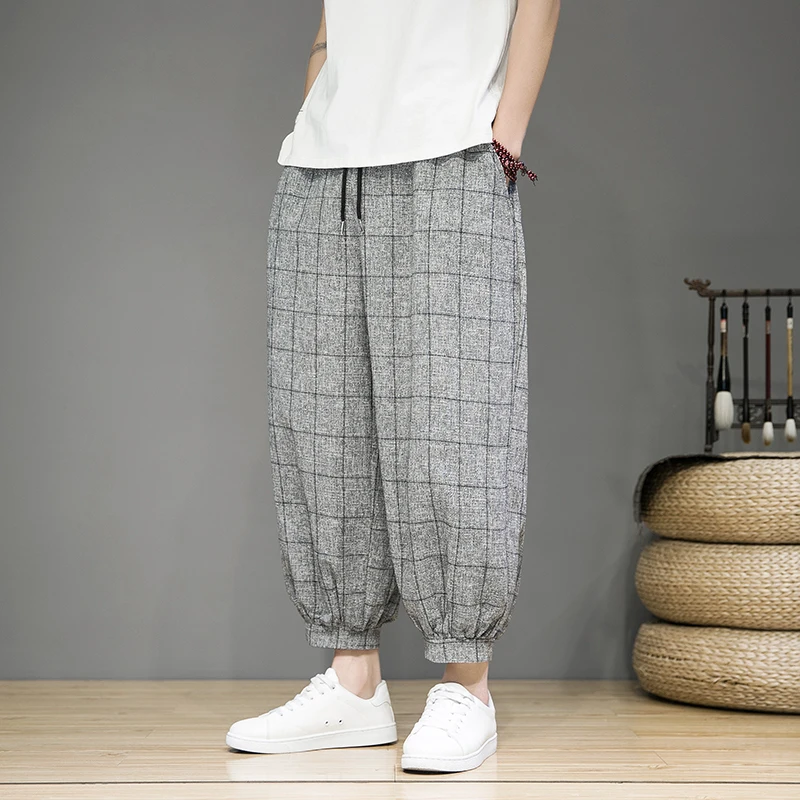 Pantaloni in lino Gridline