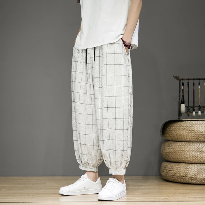 Pantaloni in lino Gridline