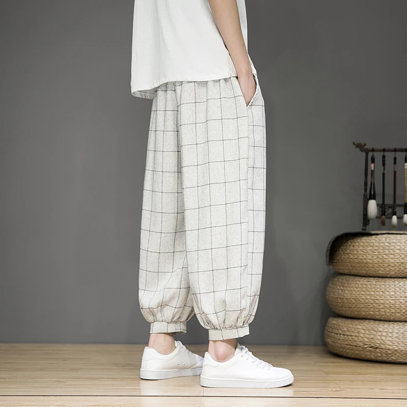 Pantaloni in lino Gridline