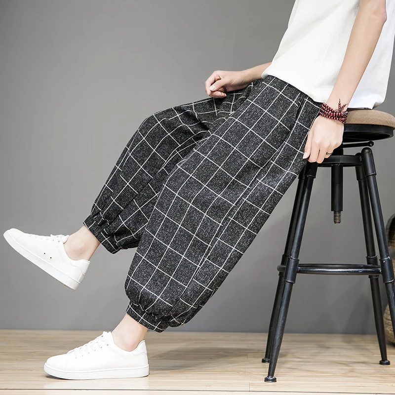 Pantaloni in lino Gridline