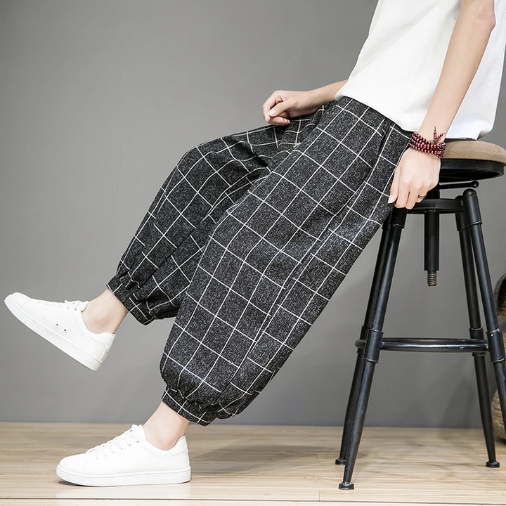 Pantaloni in lino Gridline