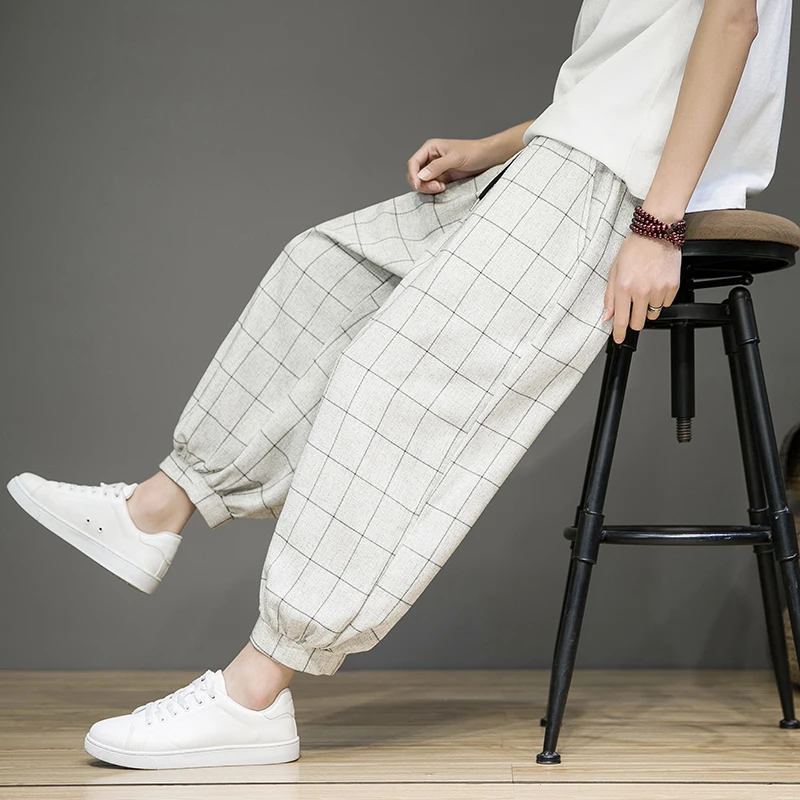 Pantaloni in lino Gridline