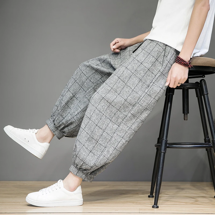 Pantaloni in lino Gridline