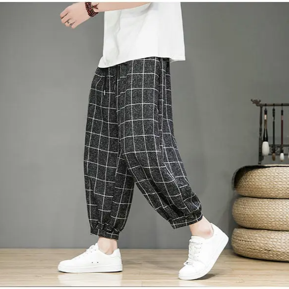 Pantaloni in lino Gridline