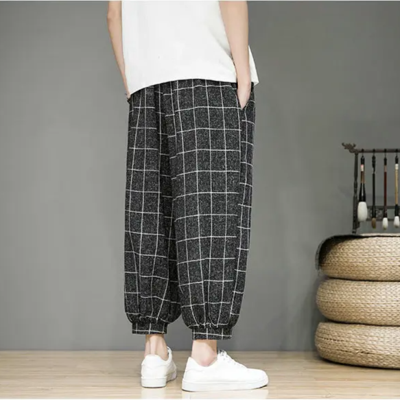 Pantaloni in lino Gridline