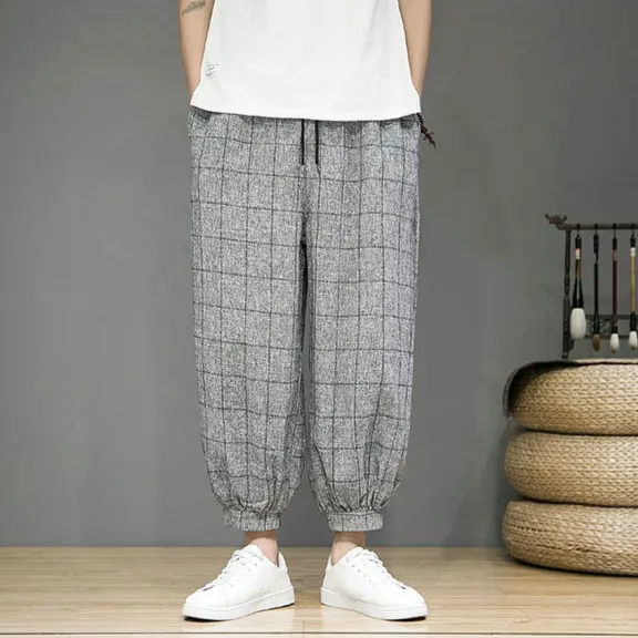 Pantaloni in lino Gridline