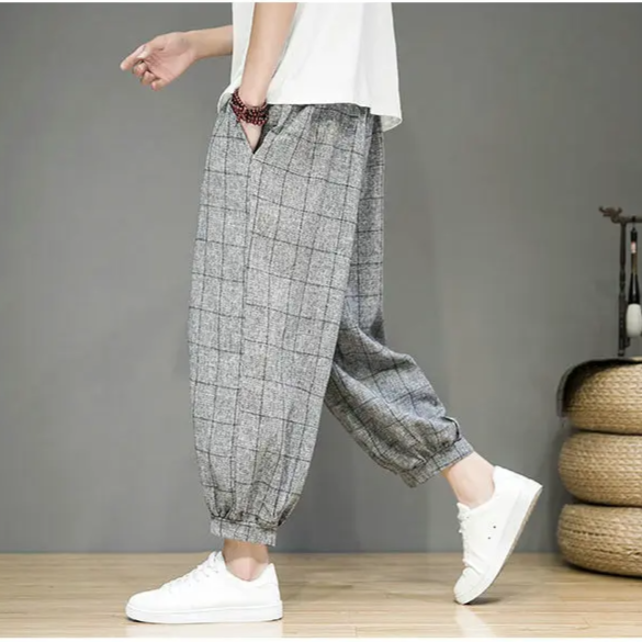 Pantaloni in lino Gridline