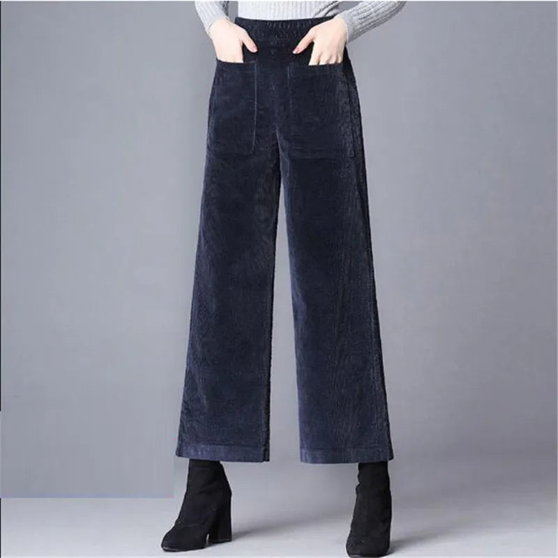 Pantalon taille haute en velours côtelé Couture