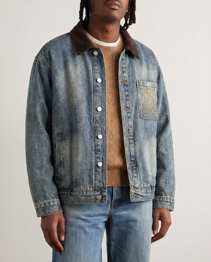 Men's Whitewashed Heritage Denim Cargo Jacket