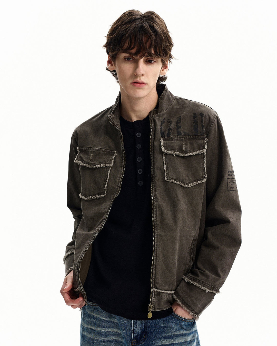 Men's Washed Cotton Zip Utility Jacket