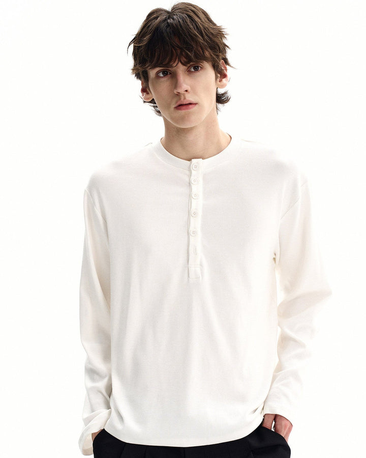 Men's Waffle Knit Cotton Henley