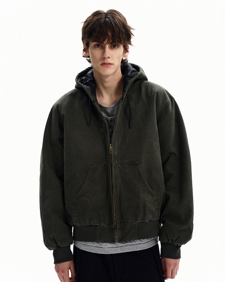 Men's Washed Cotton Zip Hooded Jacket