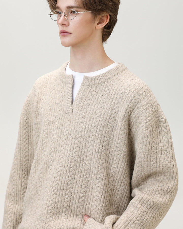 Split-Neck Knit Sweater