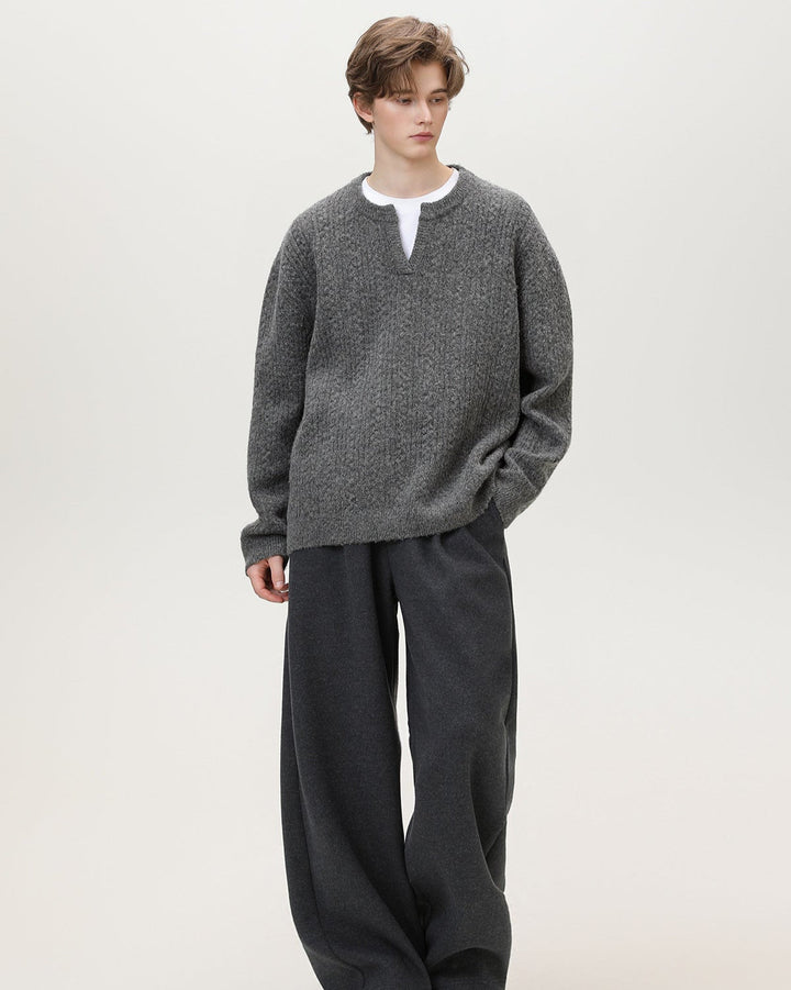 Split-Neck Knit Sweater
