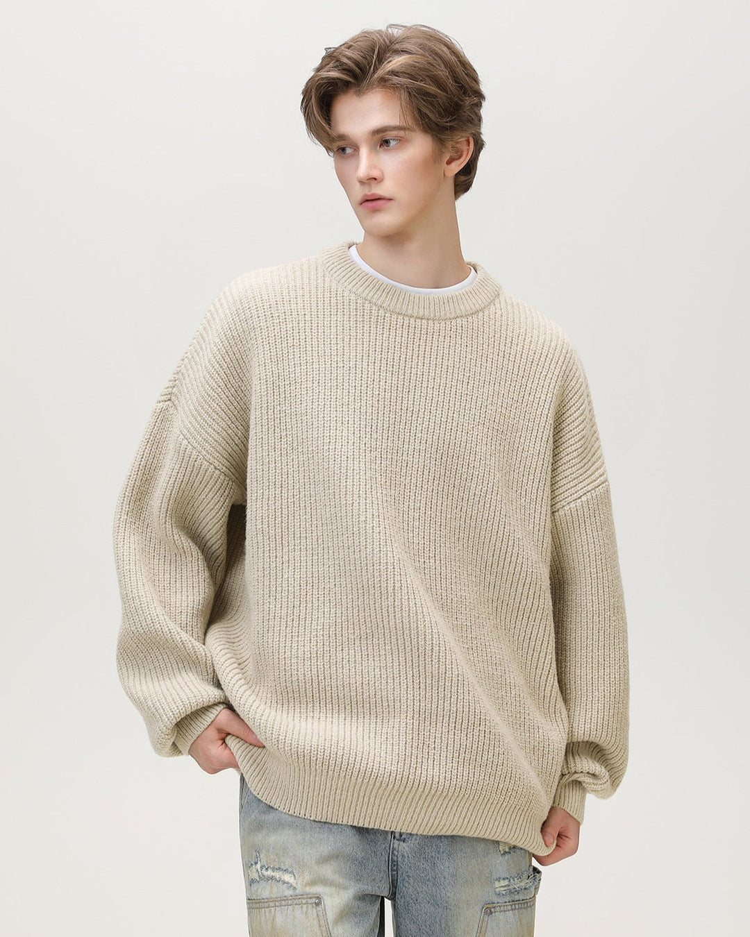 Sunday Scare Oversized Knit Relaxed Crewneck Sweater